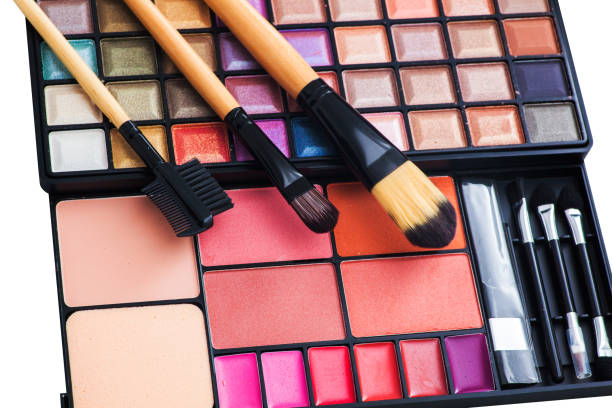 istock Colorful eye shadows palette with makeup brush. 638689766