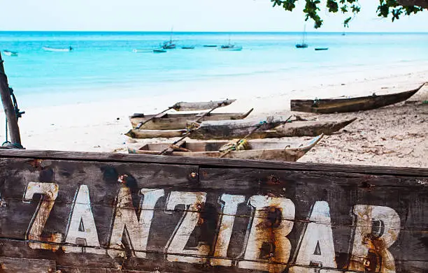 Abandoned white sand beach in the south of the island of Zanzibar