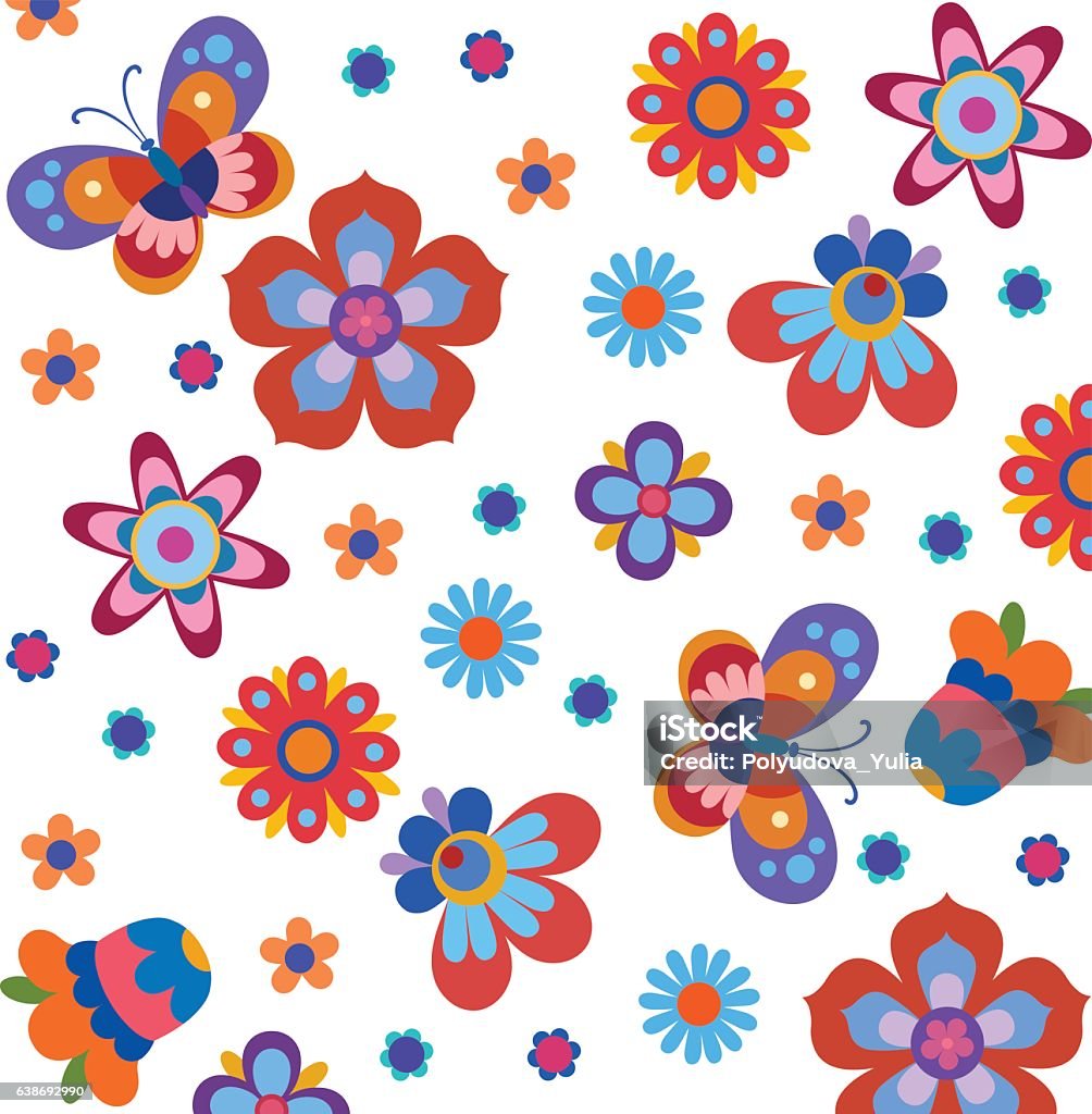 Ilustración de Coloridas Flores Lindas Y Mariposa Pintadas De Una Manera  Ingenua y más Vectores Libres de Derechos de A la moda - iStock