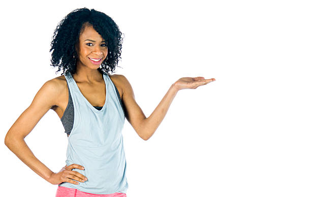istock female model attractive woman showcasing empty spcace for logo o 638694638