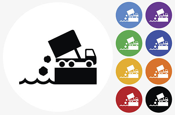 Waste Dump Icon on Flat Color Circle Buttons Waste Dump Icon on Flat Color Circle Buttons. This 100% royalty free vector illustration features the main icon pictured in black inside a white circle. The alternative color options in blue, green, yellow, red, purple, indigo, orange and black are on the right of the icon and are arranged in two vertical columns. indigo truck stock illustrations