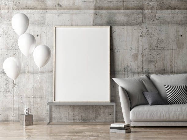 mock up poster, living room with balloons