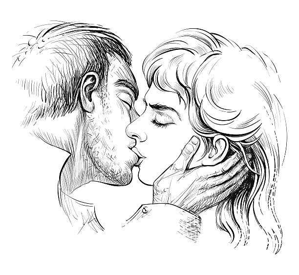 całować para w miłości. - passion kissing black white stock illustrations