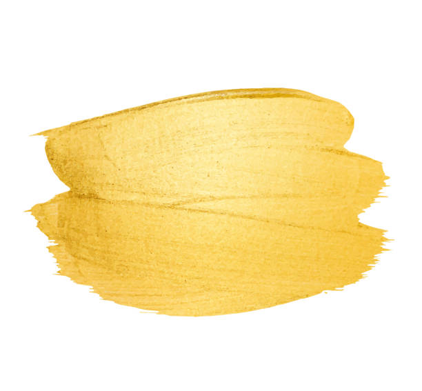 vektor goldener pinselstrich. aquarell textur farbe fleck isoliert auf - tapezierbürste stock-grafiken, -clipart, -cartoons und -symbole