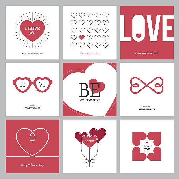 Vector illustration of Creative love design concepts set with hearts