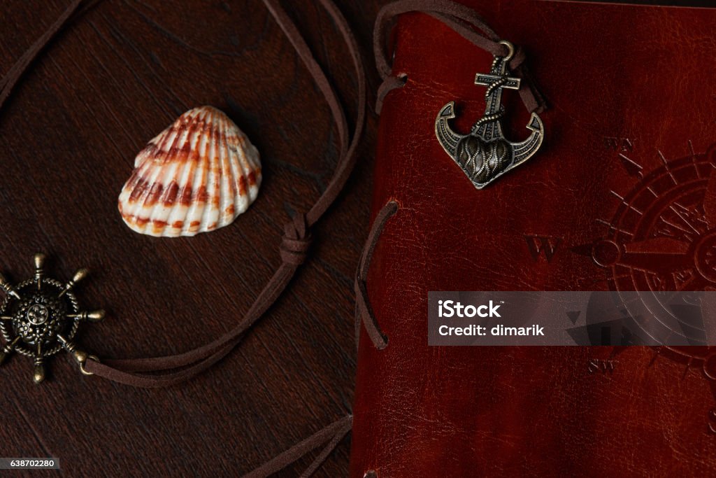 travel journal leather book travel journal leather book with compass worls side closeup Ancient Stock Photo