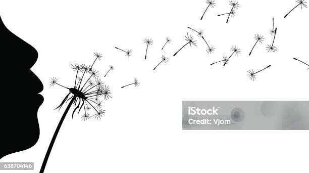 Background With Girl And Dandelion Stock Illustration - Download Image Now - Blowing, Dandelion, Wind