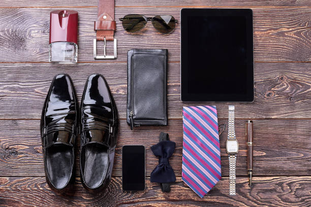 istock Men's accessories on wooden background. 638707114