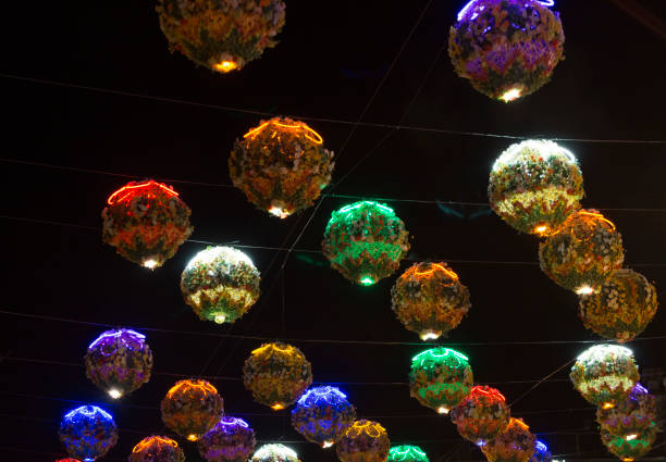 istock View of street decorations with colourful lights 638707558