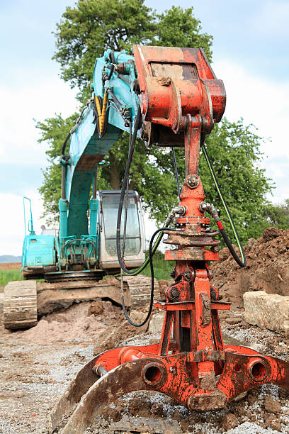 istock Abandoned excavator in the dirt 638709120