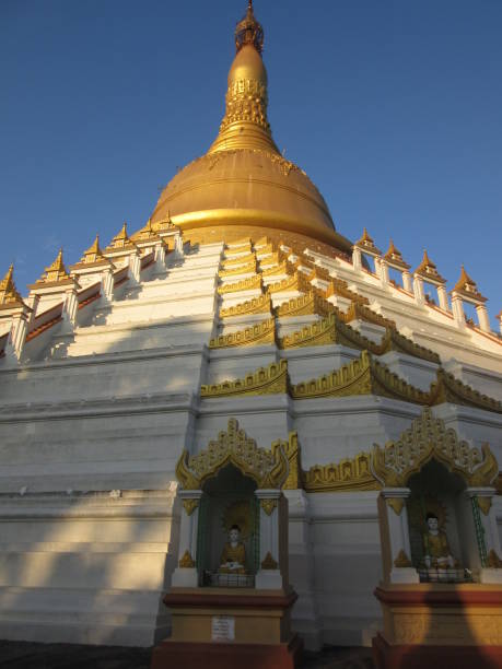 White and Gold Stupa, Bago, Myanmar stock photo