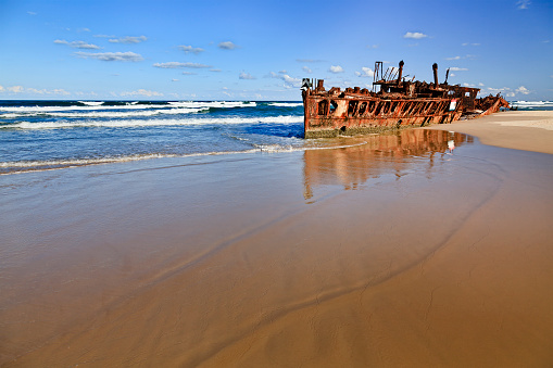 Remains of the shipwreck Altair on Cassino beach in the extreme south of Brazil