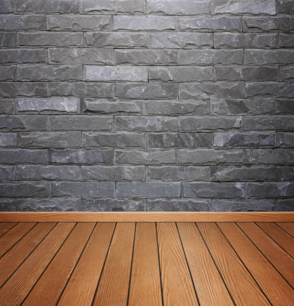 istock room interior with brick stone tiles wall and wood floor 638719916