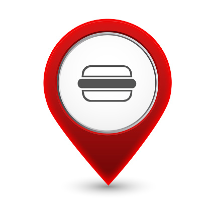 Map pointer icon and hamburger ,share location, check in , Red Color,white background