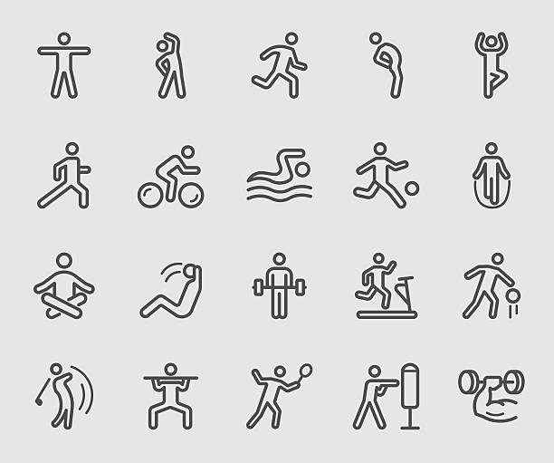 ilustraciones, imágenes clip art, dibujos animados e iconos de stock de icono de línea de ejercicio - fitness