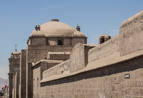 Outer wall, dome and tower of Santa Catalina Monastery, Arequipa, Peru