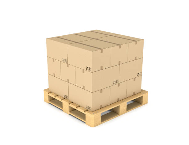 istock Rendering of several carton boxes stacked evenly on a double 638722642