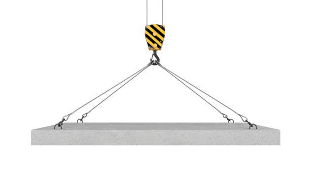 rendering of crane hook lifting concrete panel on the white - pulley hook crane construction imagens e fotografias de stock
