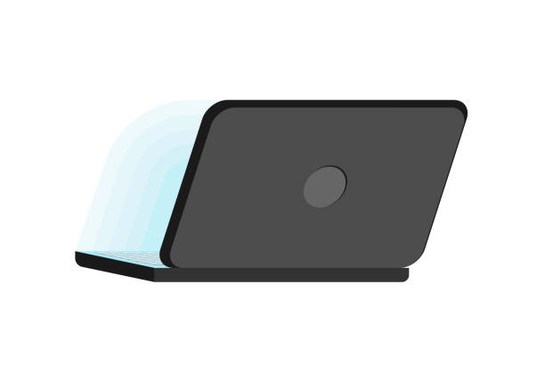 ilustrații de stoc cu deschideți laptopul negru înapoi izolat. notebook pc. calculator portabil - vedere din spate