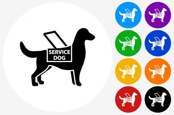 Vector illustration of Service Dog Icon on Flat Color Circle Buttons