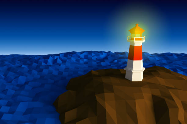 istock Lighthouse on cliff by the sea low-poly 638726418