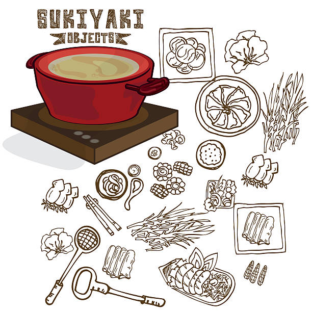 sukiyaki горшок объектов рисунок графический дизайн - shabu stock illustrations