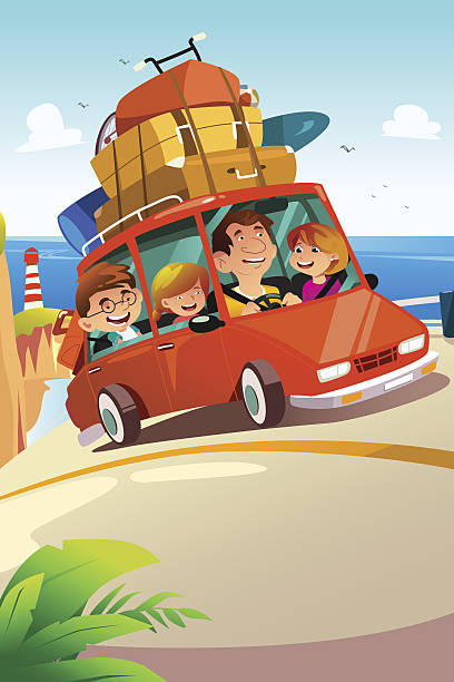 Family Traveling on a Road Trip A vector illustration of Family Traveling on a Road Trip family vacation car stock illustrations