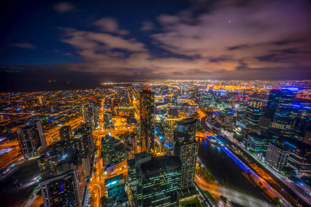 istock Melbourne city skyline at night with crescent moon 638731912