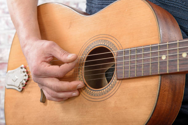 istock Close-up view of man's hand playing guitar 638739626