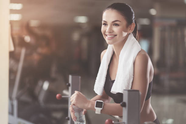 istock Overjoyed woman smiling after good training 638742814