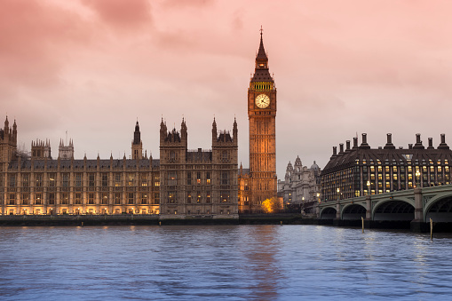 Westminster Palace in London at dusk