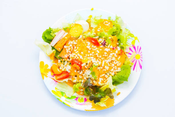 Salad vegetable on white plate
