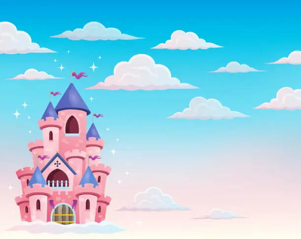 Vector illustration of Pink castle in clouds theme 1