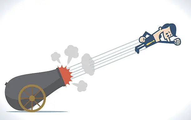 Vector illustration of Businessman shot out from cannon