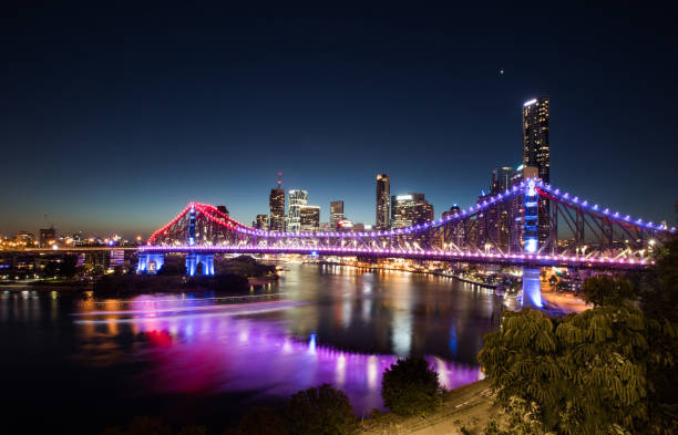 Brisbane summer night lights Story Bridge, Brisbane River, Brisbane city all come together and make this colourful image  story bridge photos stock pictures, royalty-free photos & images