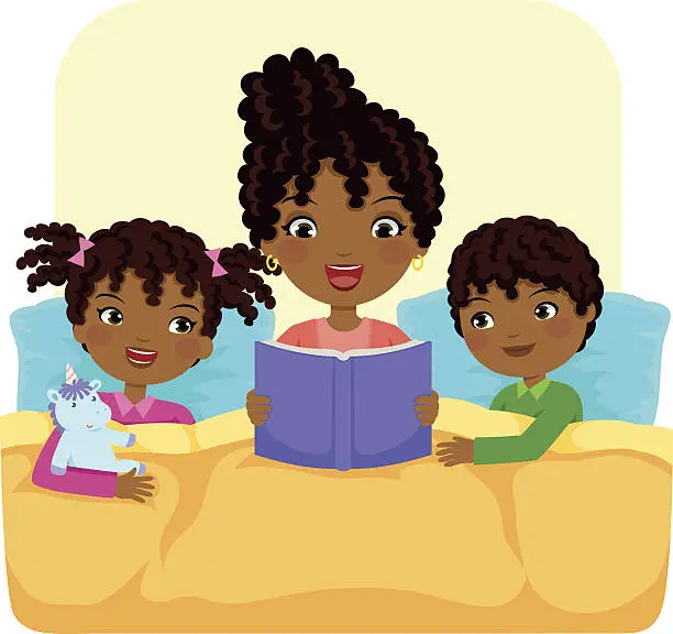 Vector illustration of black family reading story