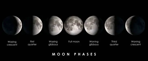 Moon phases with text, elements of this image are provided by NASA