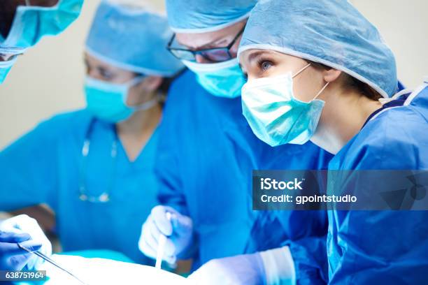 Surgeon Checking Some Important Parameters Stock Photo - Download Image Now - Surgeon, Operating Room, Looking Up
