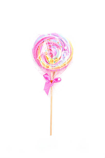 istock Colorful spiral lollipop candy on white background 638754176