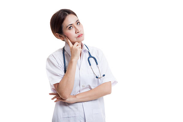 istock Asian young female doctor thinking looking up. 638757280