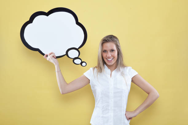 istock pretty young blond caucasian woman smiling with comic baloon 638757766