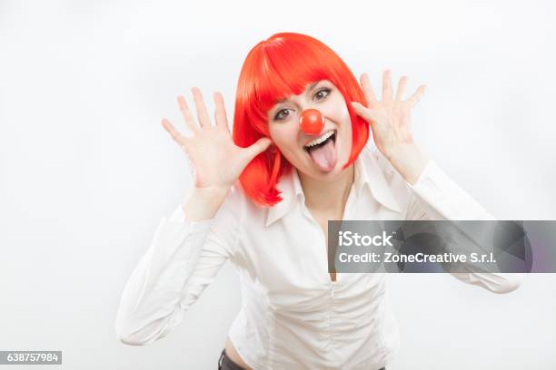 Pretty Young Brunette Caucasian Woman With Red Nose Stock Photo - Download Image Now