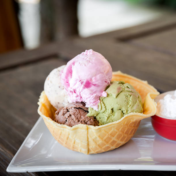 istock Ice cream scoops with wafer bowl 638758734