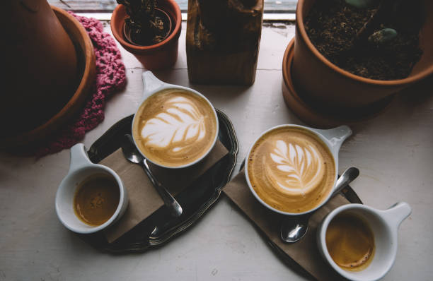 istock Delicious fresh morning espressos and cappuccinos on the table 638759328