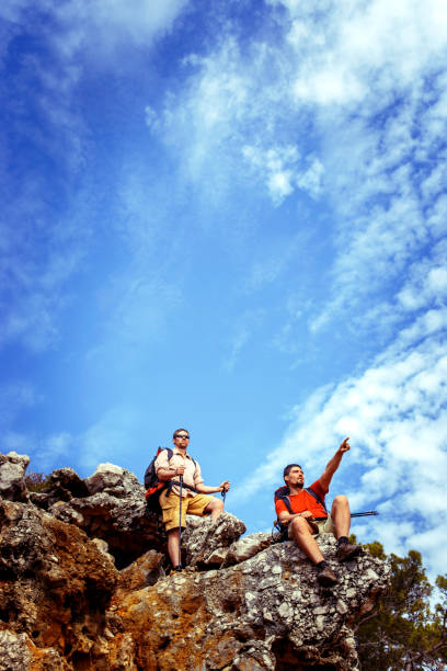 istock Two men in a hike in the mountains with backpacks. 638761696