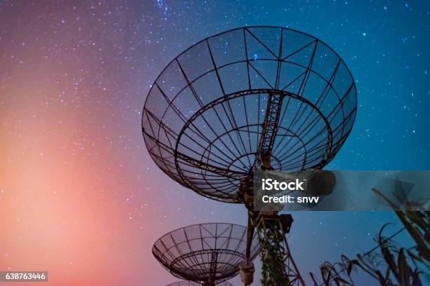 Radio Telescope Scene At Night In China Stock Photo - Download Image Now - Satellite, Satellite Dish, Radio Telescope