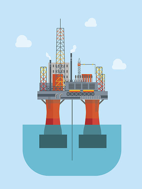 cartoon oil platform. wektor - construction platform sea drill mining stock illustrations