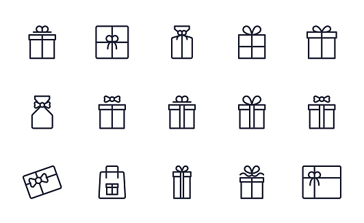Gift box icons set outline style