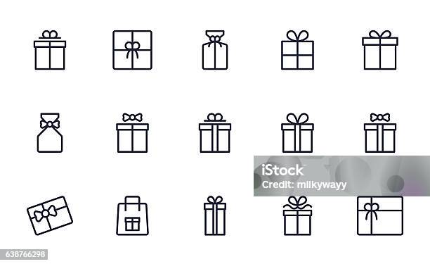 Gift Box Icons Set Outline Style Stock Illustration - Download Image Now - Gift, Gift Box, Vector