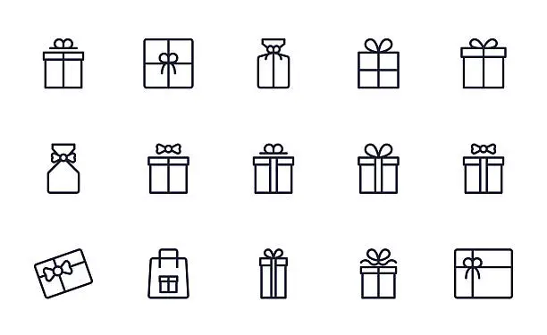 Vector illustration of Gift box icons set outline style